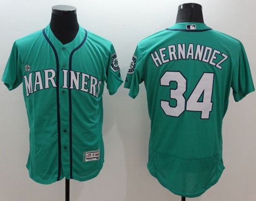 Mariners #34 Felix Hernandez Green Flexbase Authentic Collection Stitched MLB Jersey - Click Image to Close